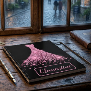 Libreta de dibujo de vestido de purpurina negra ro
