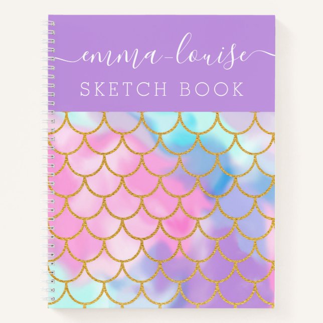 Libreta de dibujo escamas de sirena brillo dorado (Anverso)