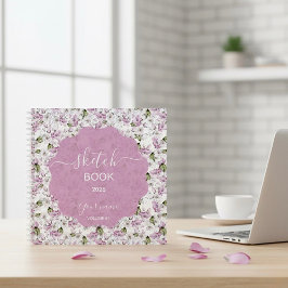 Libreta de dibujo floral púrpura romántica