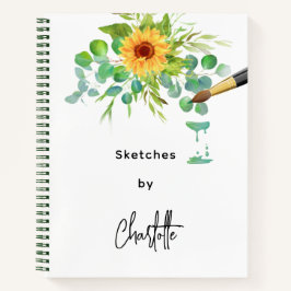 Libreta de dibujo girasoles eucalipto nombre scrip