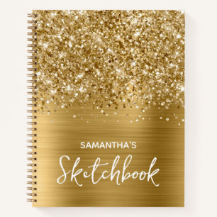 Libreta de dibujo Glittery Gold Glam con nombre