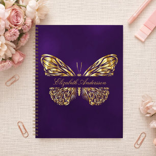 libreta de dibujo mariposa morada dorada nombre el