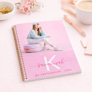 Libreta de dibujo monograma de foto rosa