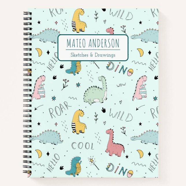 Libreta de dibujo personalizada de dinosaurio lind (Anverso)