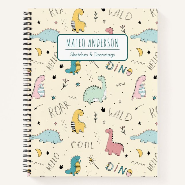 Libreta de dibujo personalizada de dinosaurio lind (Anverso)