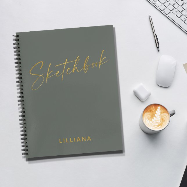 Libreta de dibujo personalizada verde salvia dorad (Subido por el creador)