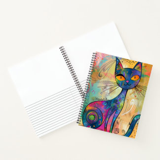 Libreta de dibujo rayada de gato azul abstracto co