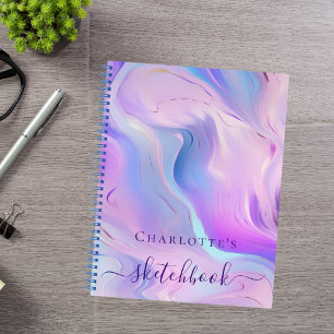 Libreta de dibujo rosa púrpura holográfica script