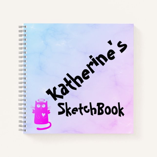 Libreta de dibujos de gato ángel divertido con deg (Anverso)