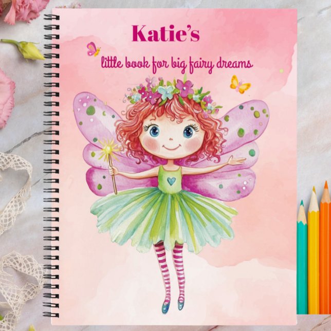 Libreta de Hadas Rosa para Escribir y Dibujar para (Personalized pink fairy journal, for girls, custom notebook, story writing and drawing)