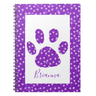 libreta de huellas de patas con purpurina