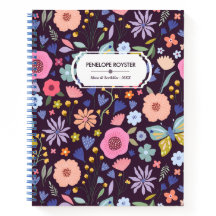 Libreta de nombre con patrón floral de ciruela osc