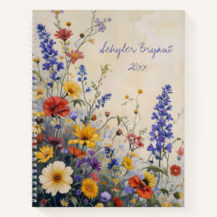 Libreta de notas con espiral floral de flores silv