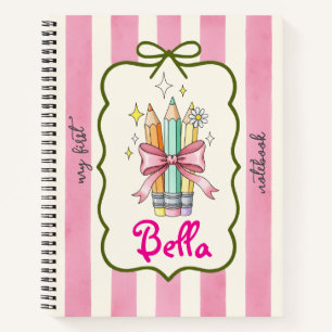 Libreta de rayas rosadas de diseño de lápices Coqu