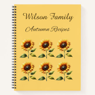 Libreta de recetas de otoño de girasoles personali