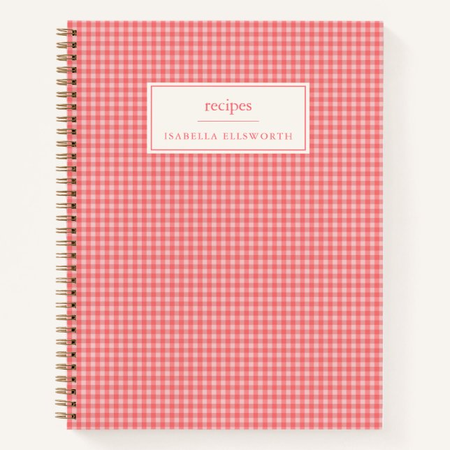 Libreta de recetas personalizadas con cuadros rosa (Anverso)