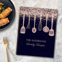 Libreta de utensilios de cocina con purpurina rosa
