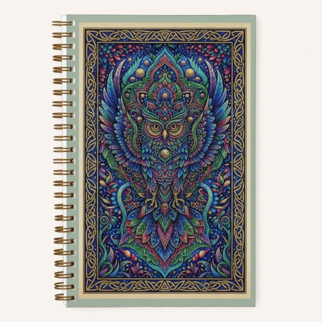 Libreta del tótem Zentangle del búho guardián sagr (Anverso)