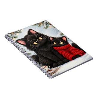Libreta espiral de invierno de adorable gata negra
