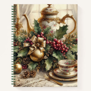 Libreta espiral de té de Navidad vintage elegante
