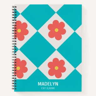 Libreta espiral personalizada con flores rojas lin