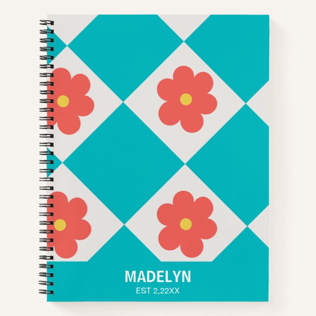 Libreta espiral personalizada con flores rojas lin (Anverso)