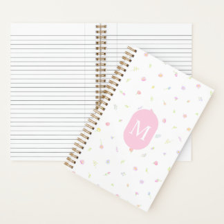 Libreta Monograma Rosa Flor Silvestre Pastel