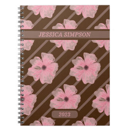 Libreta Personalizada con Flores Rosadas y Rayas