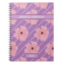 Libreta Personalizada con Flores Rosadas y Rayas