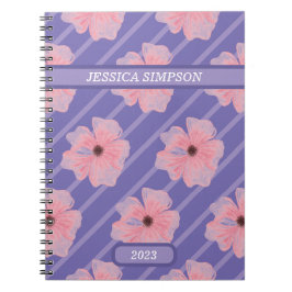 Libreta Personalizada con Flores Rosadas y Rayas