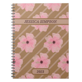 Libreta Personalizada con Flores Rosadas y Rayas