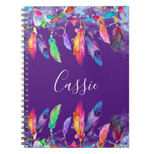 libreta personalizada con plumas boho