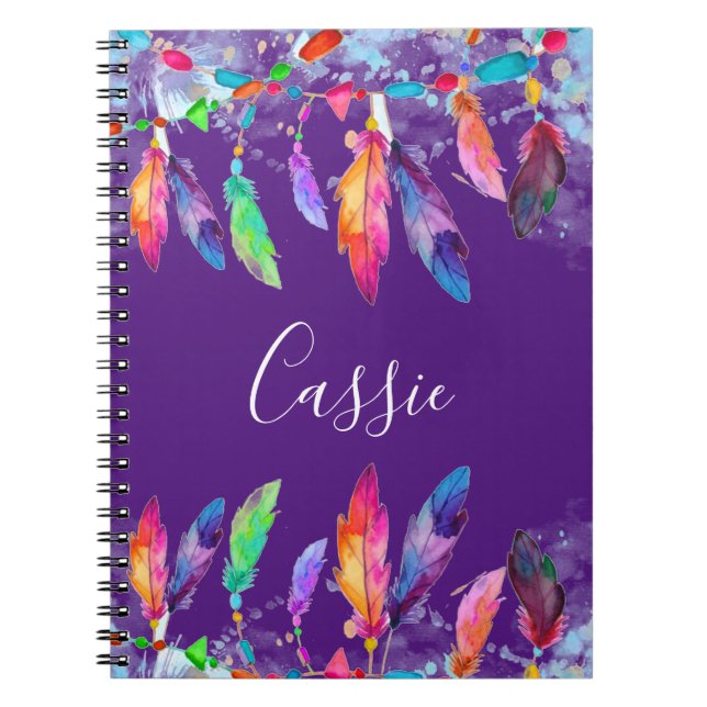 libreta personalizada con plumas boho (Frente)