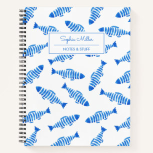 Libreta Personalizada de Pescado Acuarela Azul de 