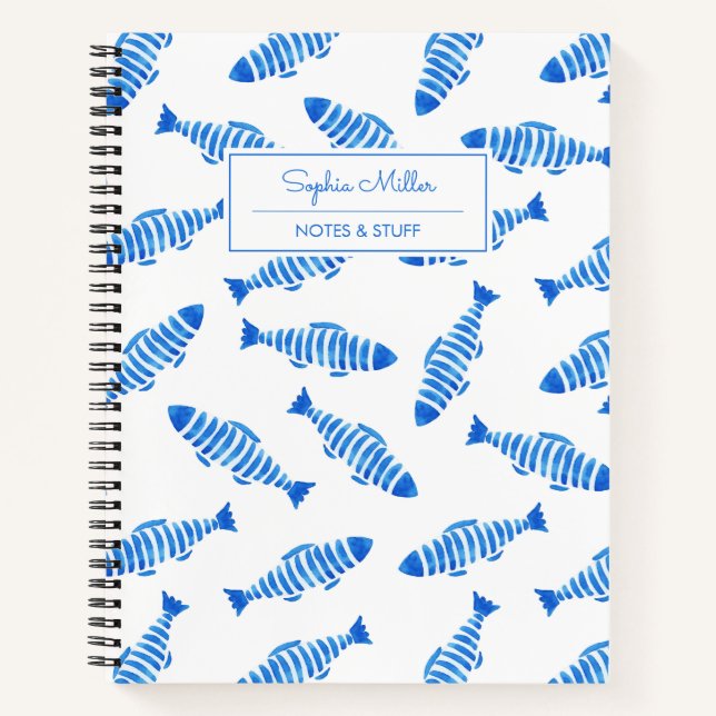 Libreta Personalizada de Pescado Acuarela Azul de  (Anverso)