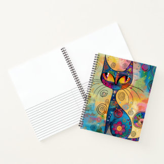 Libreta rayada de gato de flor abstracta colorida