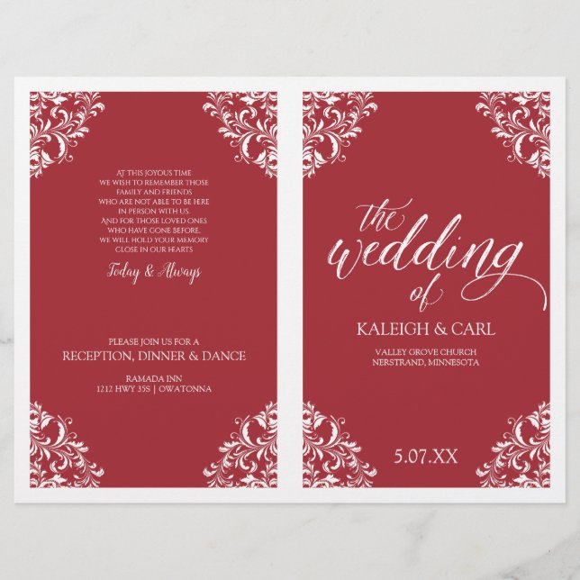 Libreto de programa de boda elegante - Nadine (Roj (Anverso)