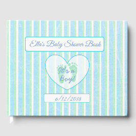 Libro Baby Shower Personalizado Blue & Green Strip