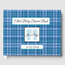Libro Baby Shower Personalizado Blue Plaid Stripes