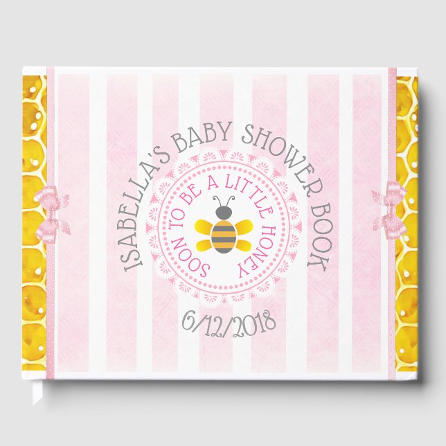 Libro Baby Shower Personalizado de abejas rosas Bu (Anverso)