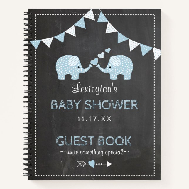 Libro Baby Shower Twys Boys Blue Elephants | (Anverso)
