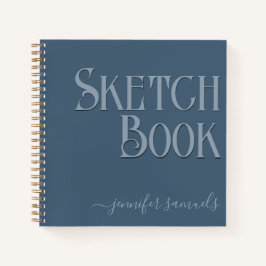 Libro bocetos azul niebla 3D con nombre artista