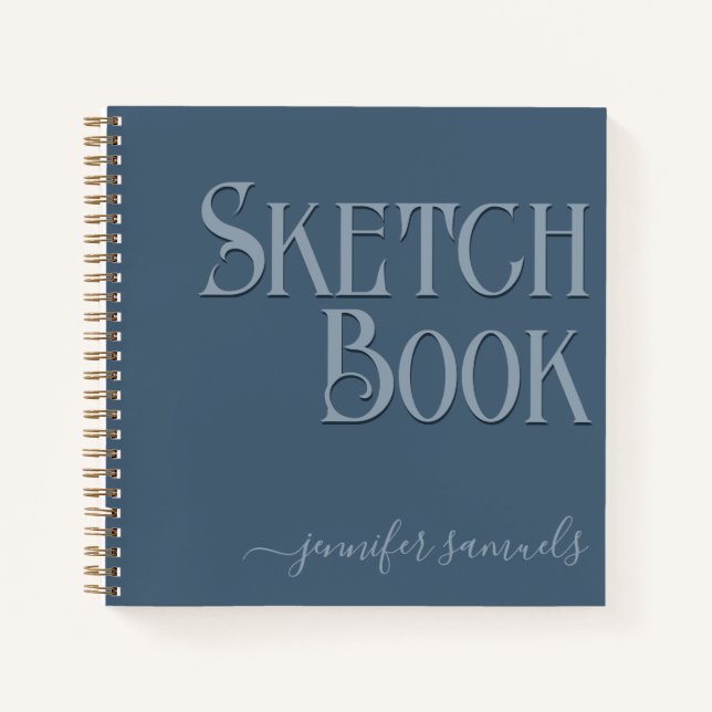 Libro bocetos azul niebla 3D con nombre artista  (Anverso)