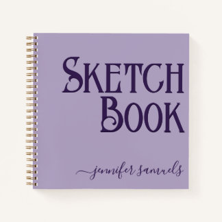 Libro bocetos lavanda 3D con nombre artista