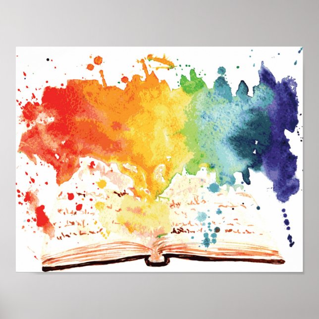 Libro de arte sobre acuarela de arcoiris Poster No (Frente)
