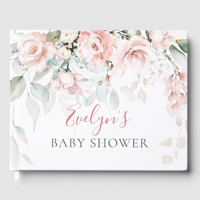 Libro de Baby Shower de la Foliage de Pink Roses G (Anverso)