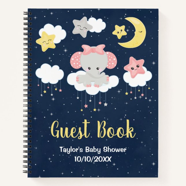 Libro de Baby Shower Elephant Pink and Navy (Anverso)
