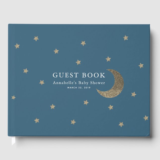 Libro de Baby Shower Gold Stars & Moon Navy Blue (Anverso)