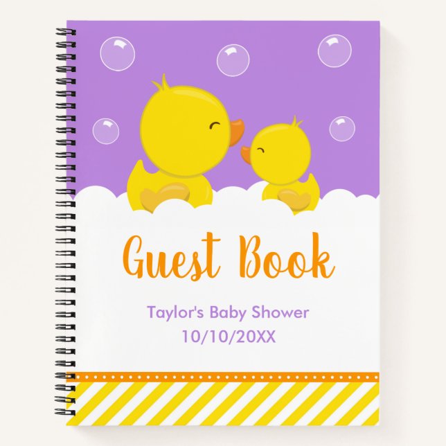 Libro de Baby Shower Rubber Ducky amarillo morado (Anverso)