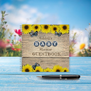 Libro de Baby Shower Rustic Sunflower Butterfly